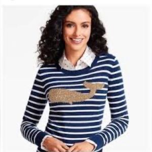 Talbots Cashmere blue white striped sweater gold sequined sweater 1X NWT